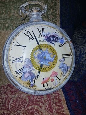 Vintage-Inspired Alice in Wonderland Faux Wall Clock Meant To Be Old Looking Vtg